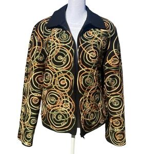 Vintage ANAGE Embellished Blazer Beaded Zip Jacket XL 90s Art